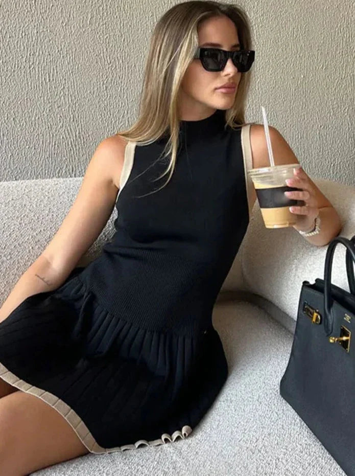 Robe en maille Sophie à taille basse et contraste