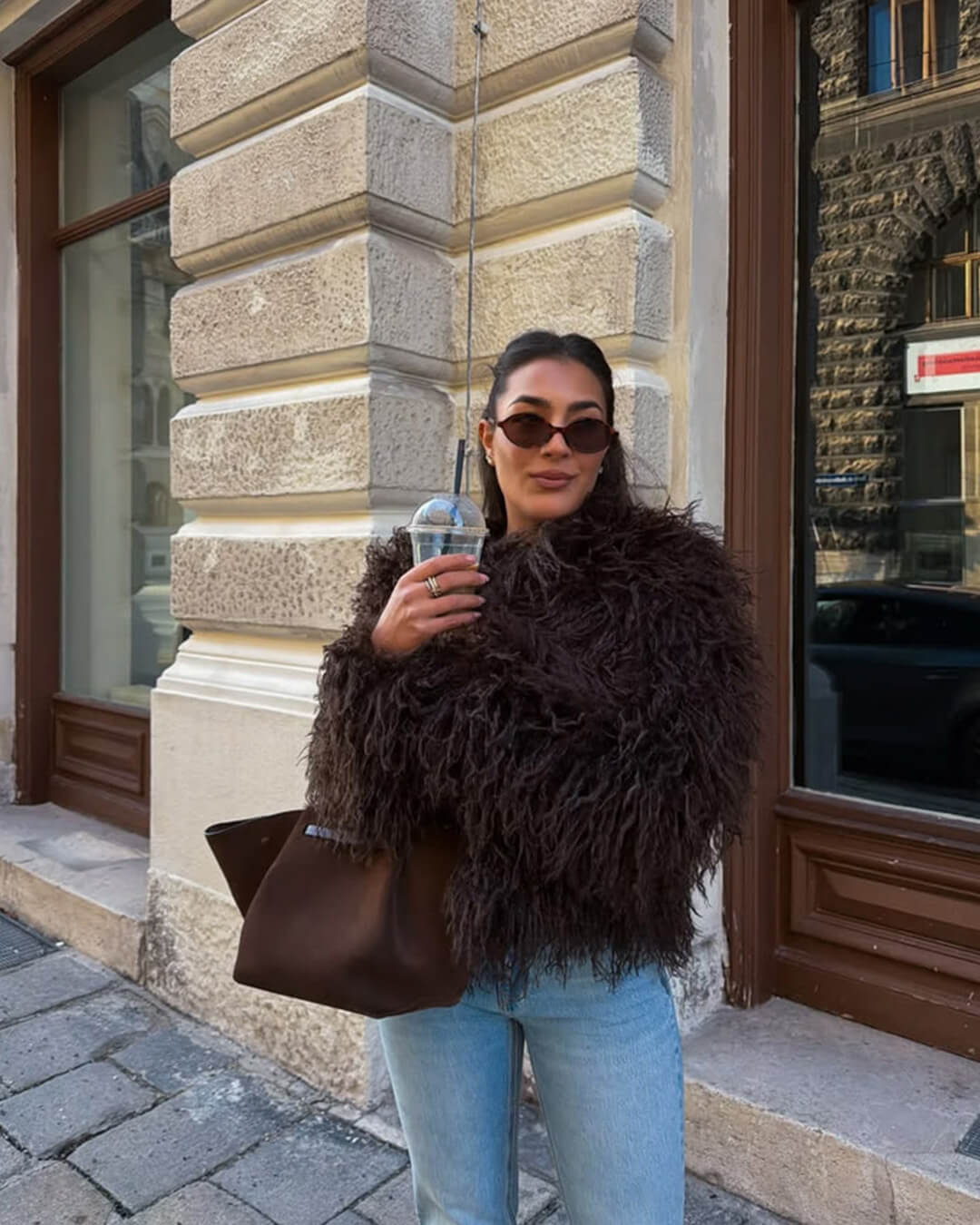 ZEYA Stella Faux Fur Coat in Brown