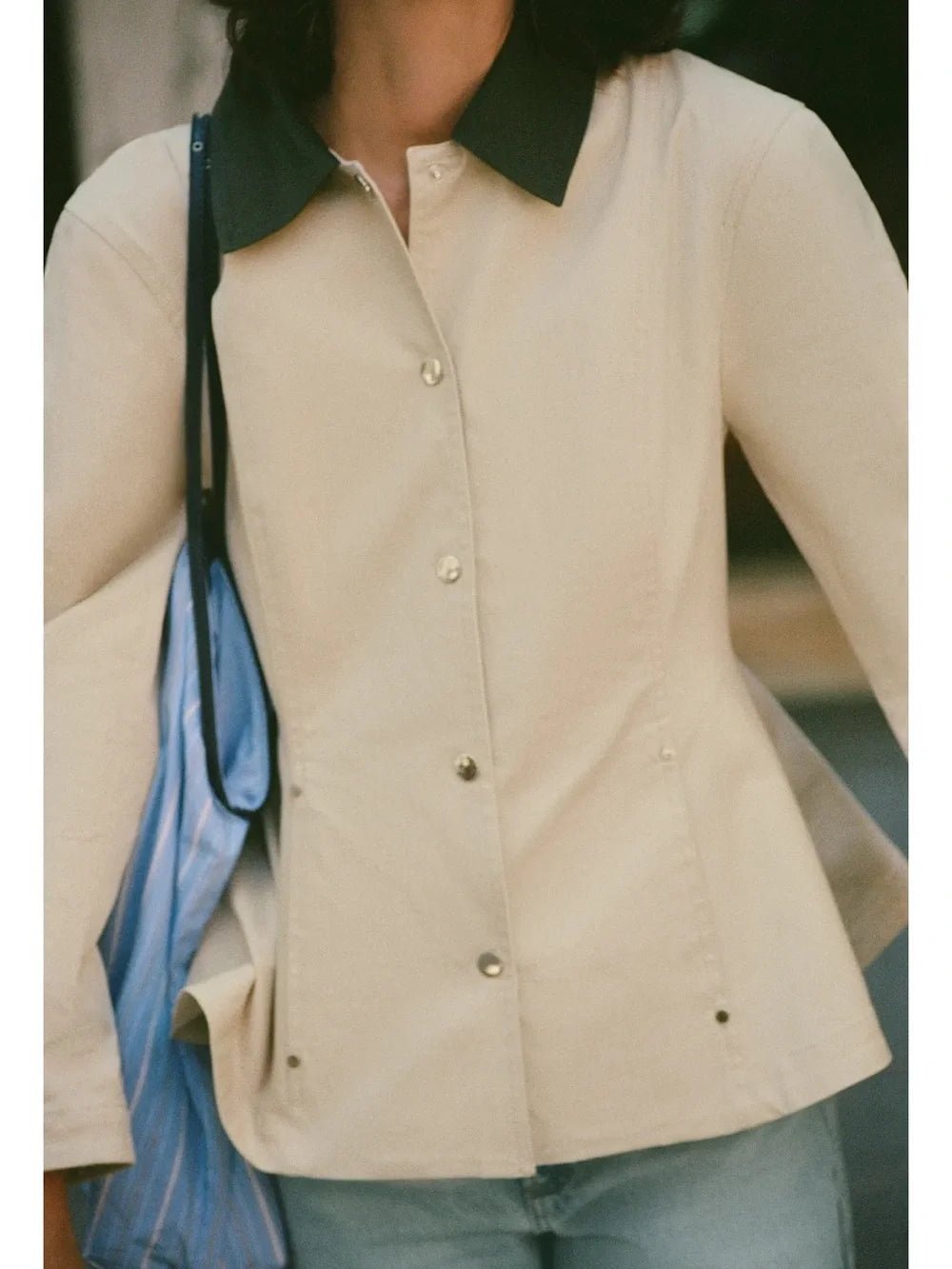 Ruth Contrast Collar Peplum Jacket