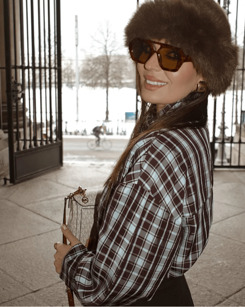 Camicia incrociata in popeline a quadri Monica