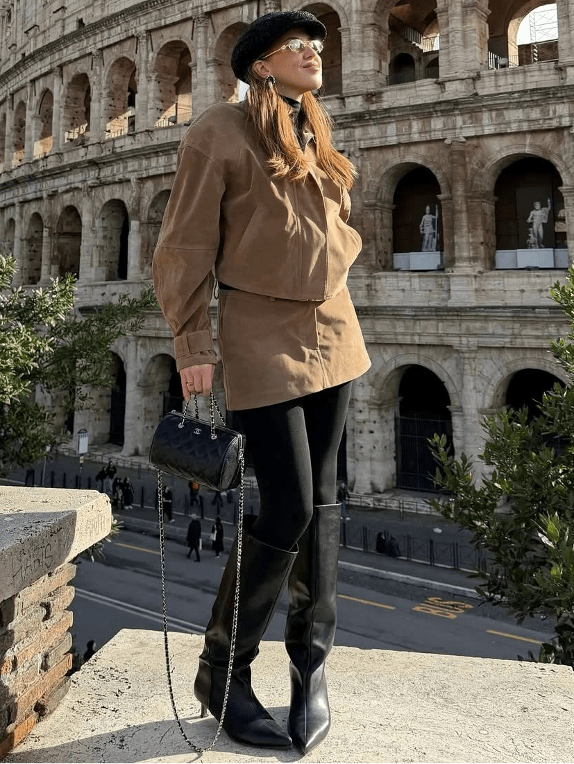 Nicole Wildleder Cropped Mantel & Rock Set