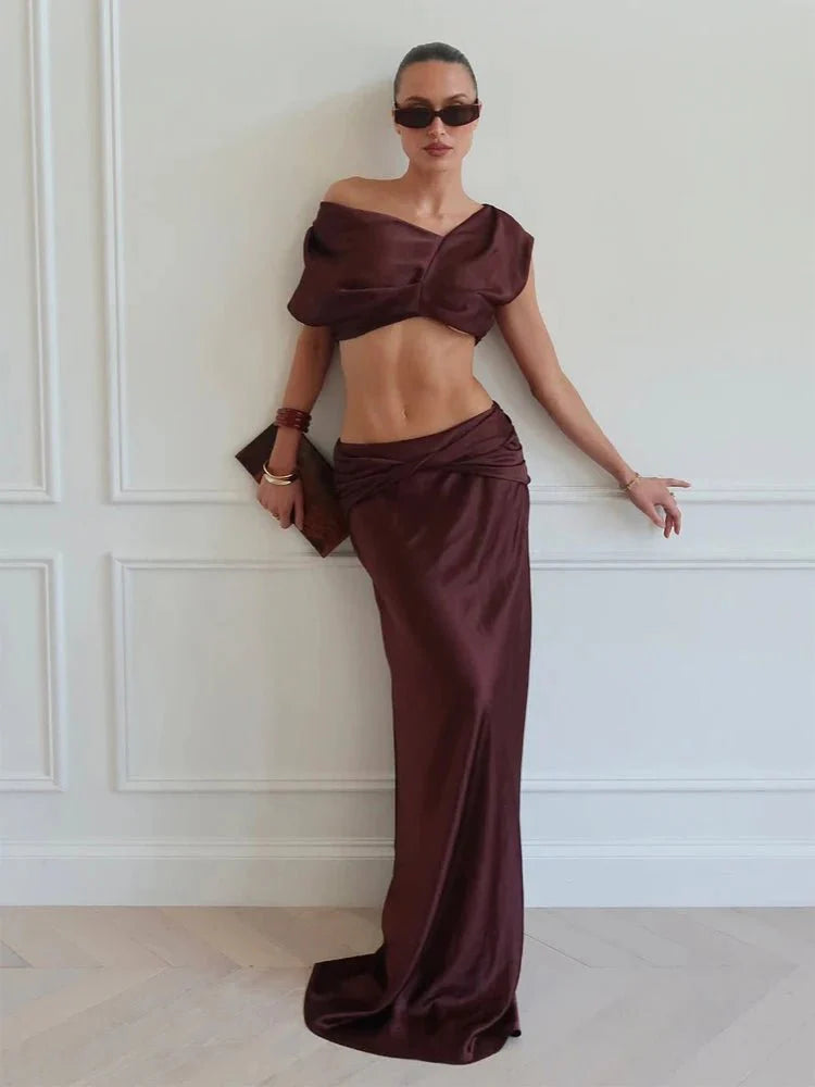 Ensemble deux pièces Miranda en satin plissé
