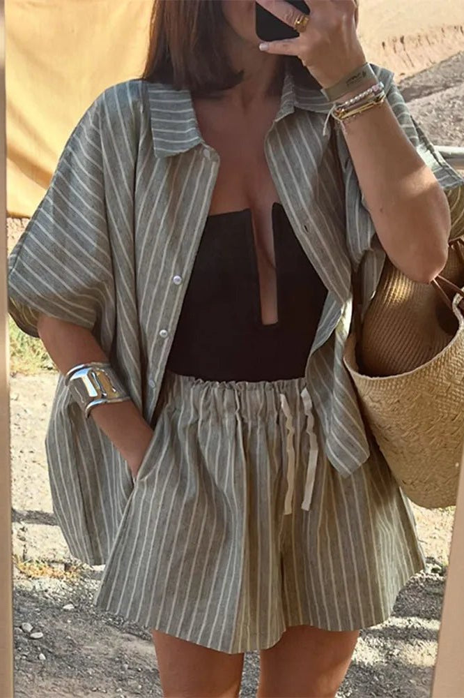 ZEYA - Alexis Boxy Striped Shirt Short Set