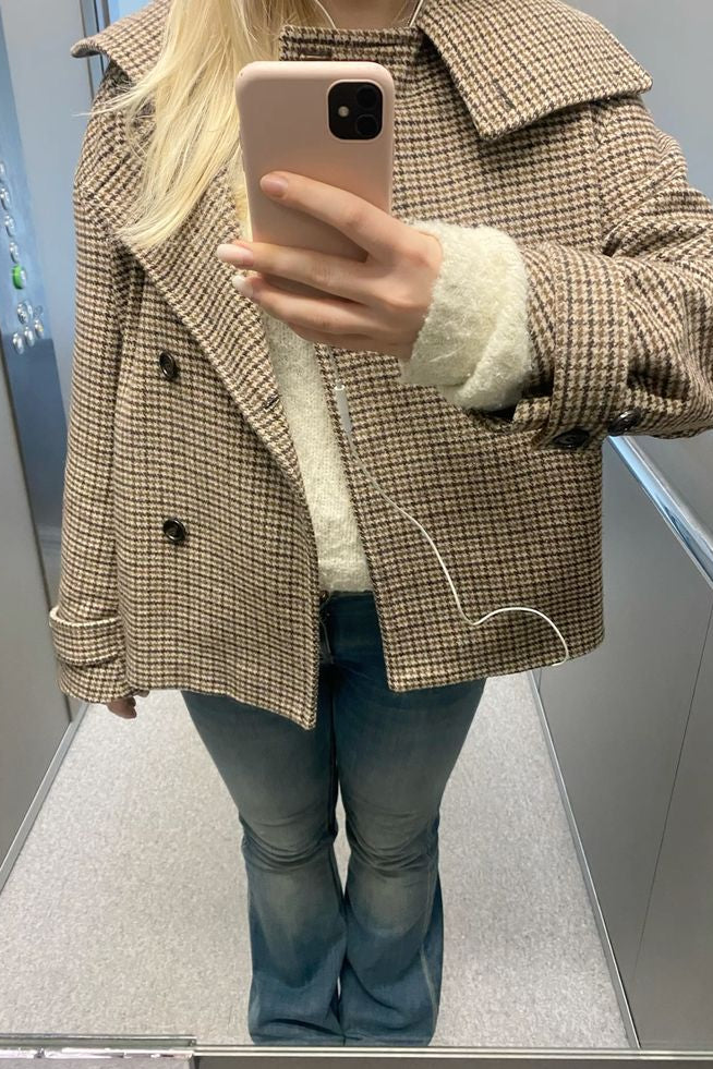 ZEYA - Amy Funnel Neck Houndstooth Short Jacket