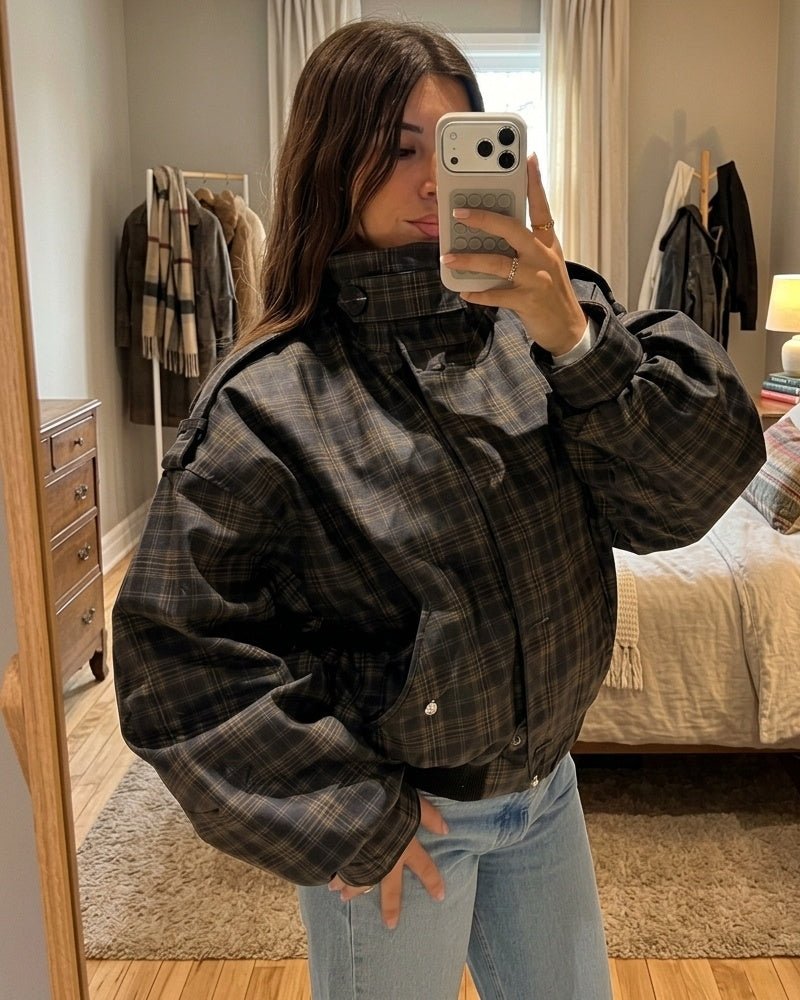 ZEYA - Amy Vintage Plaid Bomber Jacket