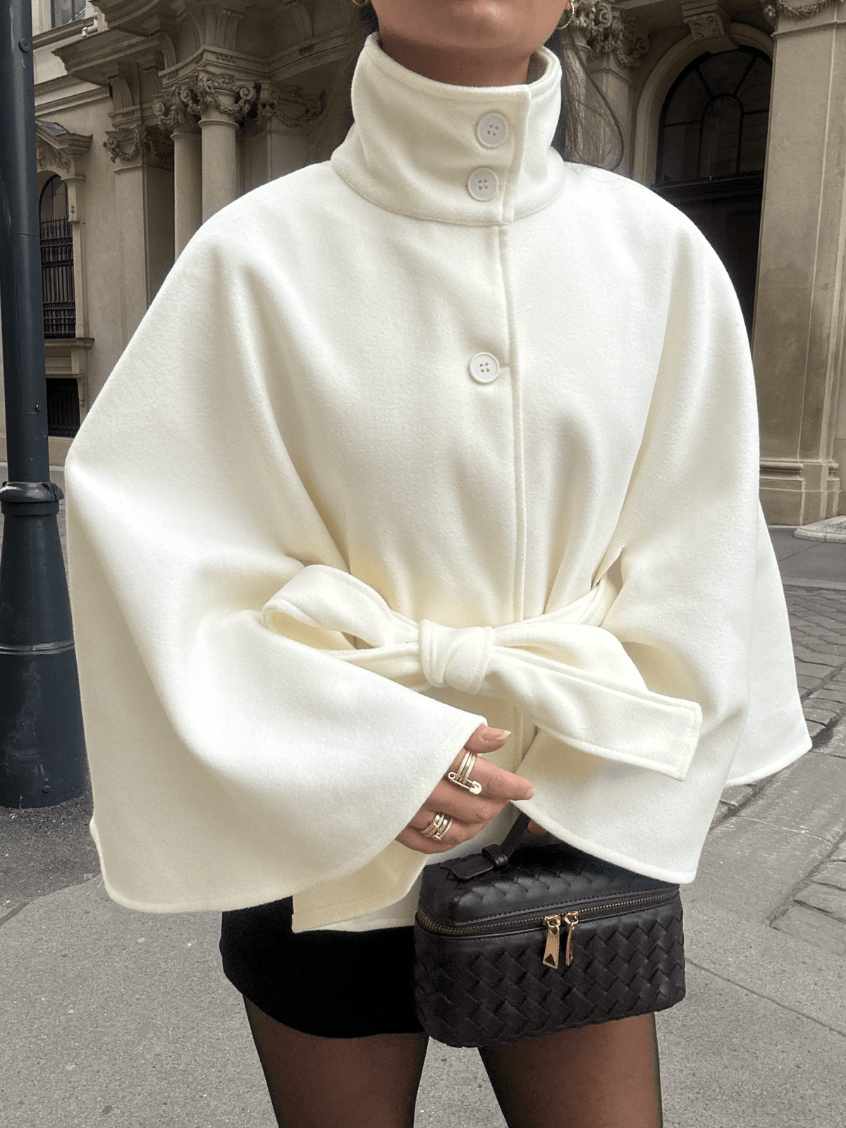 ZEYA - Arianne Elegant High - Neck Belted Cape Jacket