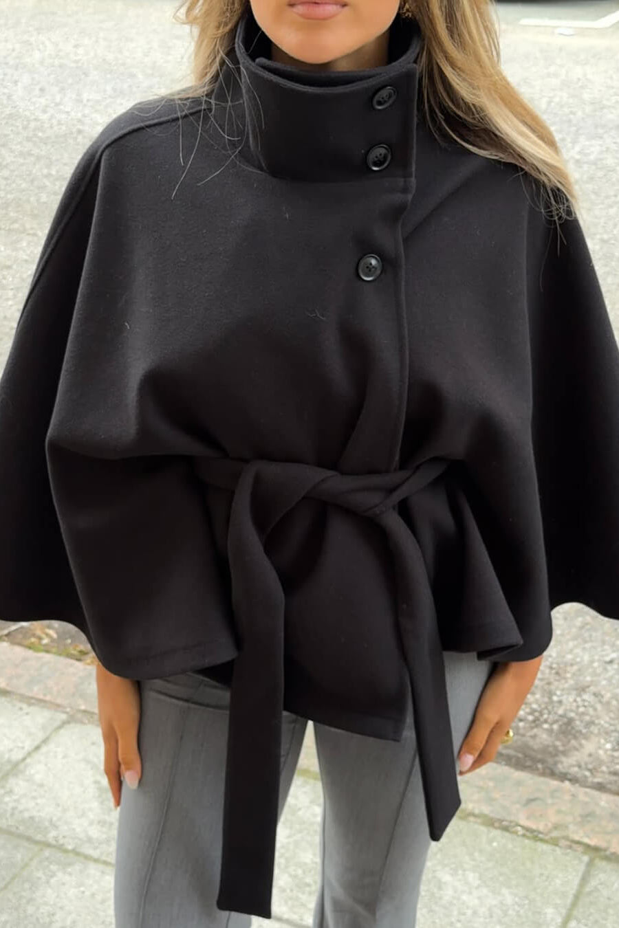 ZEYA - Arianne Elegant High - Neck Belted Cape Jacket