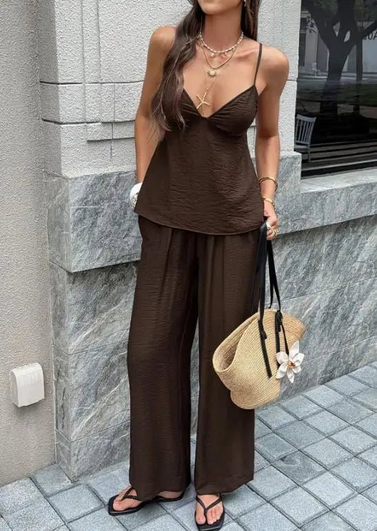 ZEYA - Aurore Deep V-Neck Cami & Wide Leg Pants Set