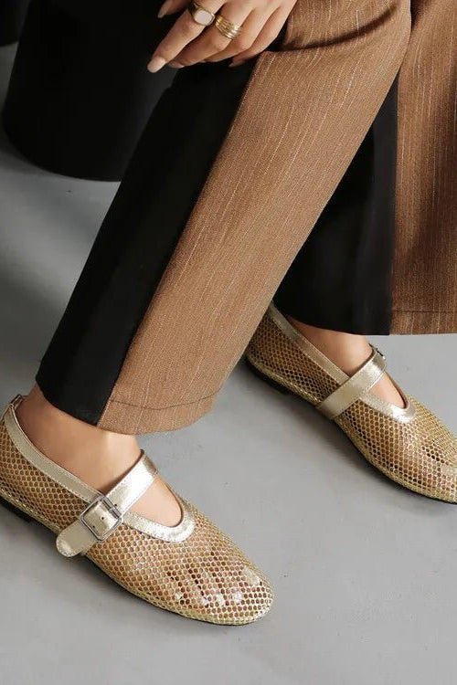 ZEYA - Beatrice Buckled Mesh Ballet Flats