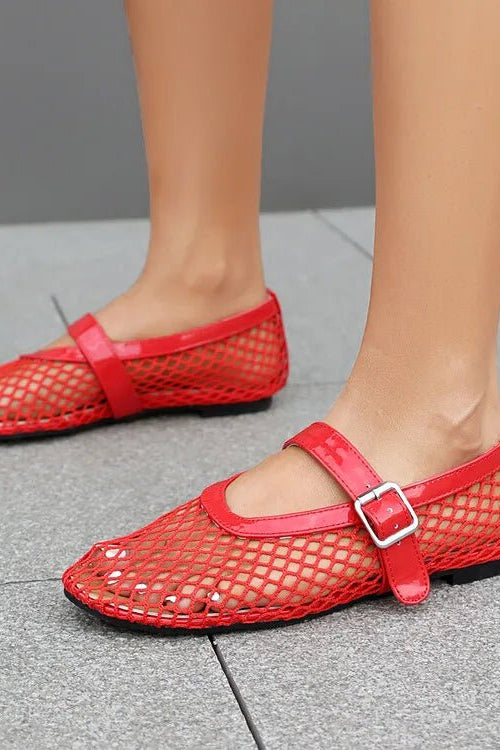 ZEYA - Beatrice Buckled Mesh Ballet Flats