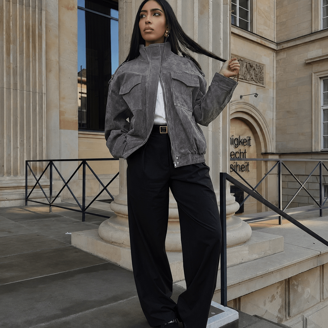 ZEYA - Bianca High Neck Suede Pocket Jacket