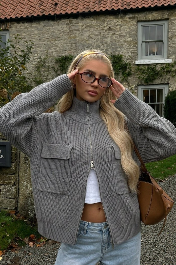 ZEYA - Bonnie Funnel Neck Zip Up Sweater