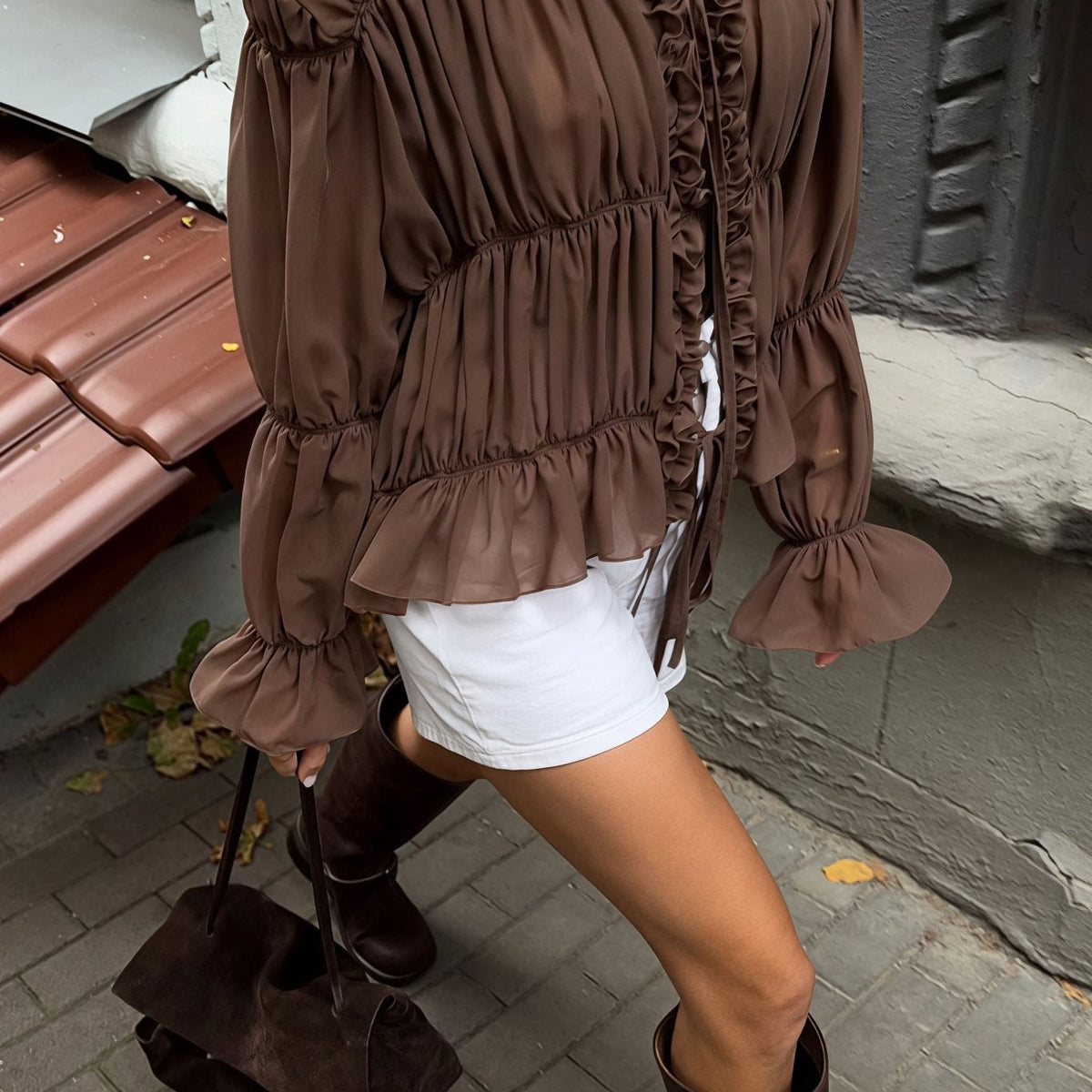 ZEYA - Caitriona Ruched Ruffle Tie Blouse