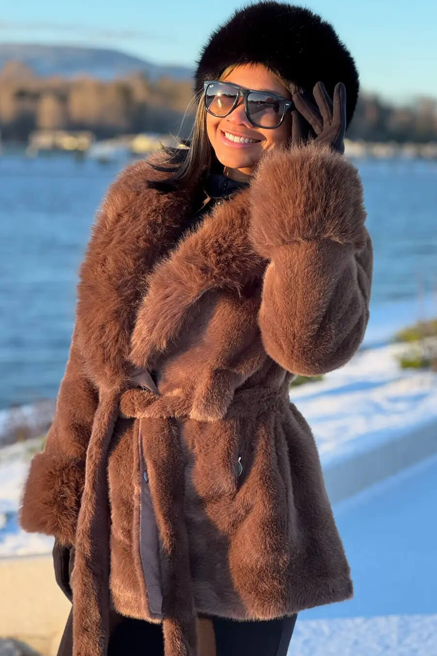 ZEYA - Carmina Faux Fur Trim Coat