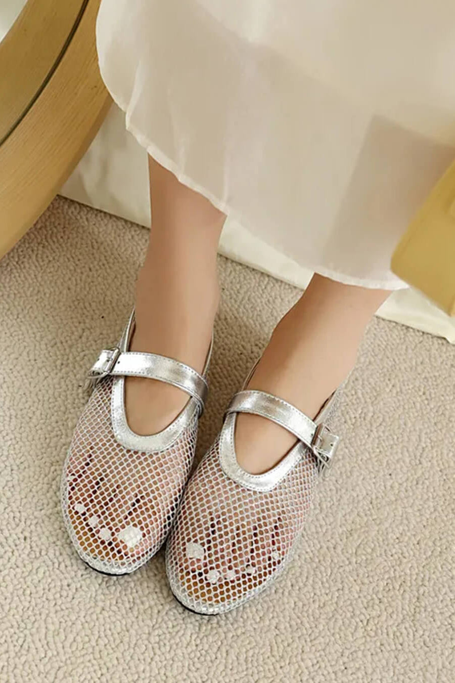 ZEYA - Celeste Buckled Mesh Ballet Flats