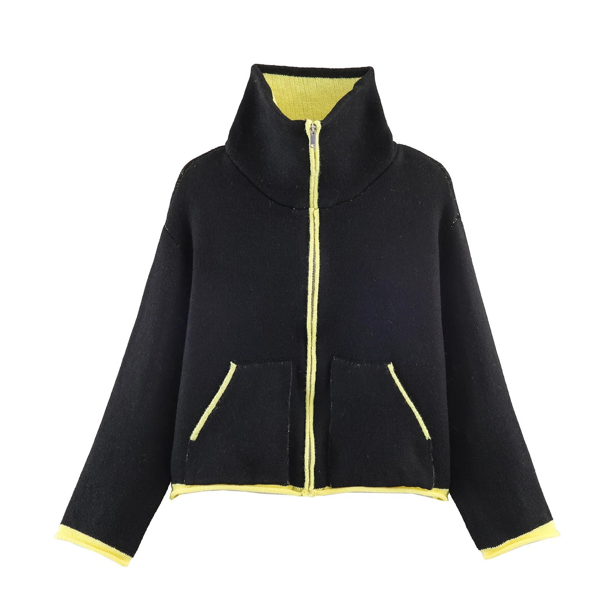 ZEYA - Chloe Stand Collar Contrast Knit Pilot Jacket