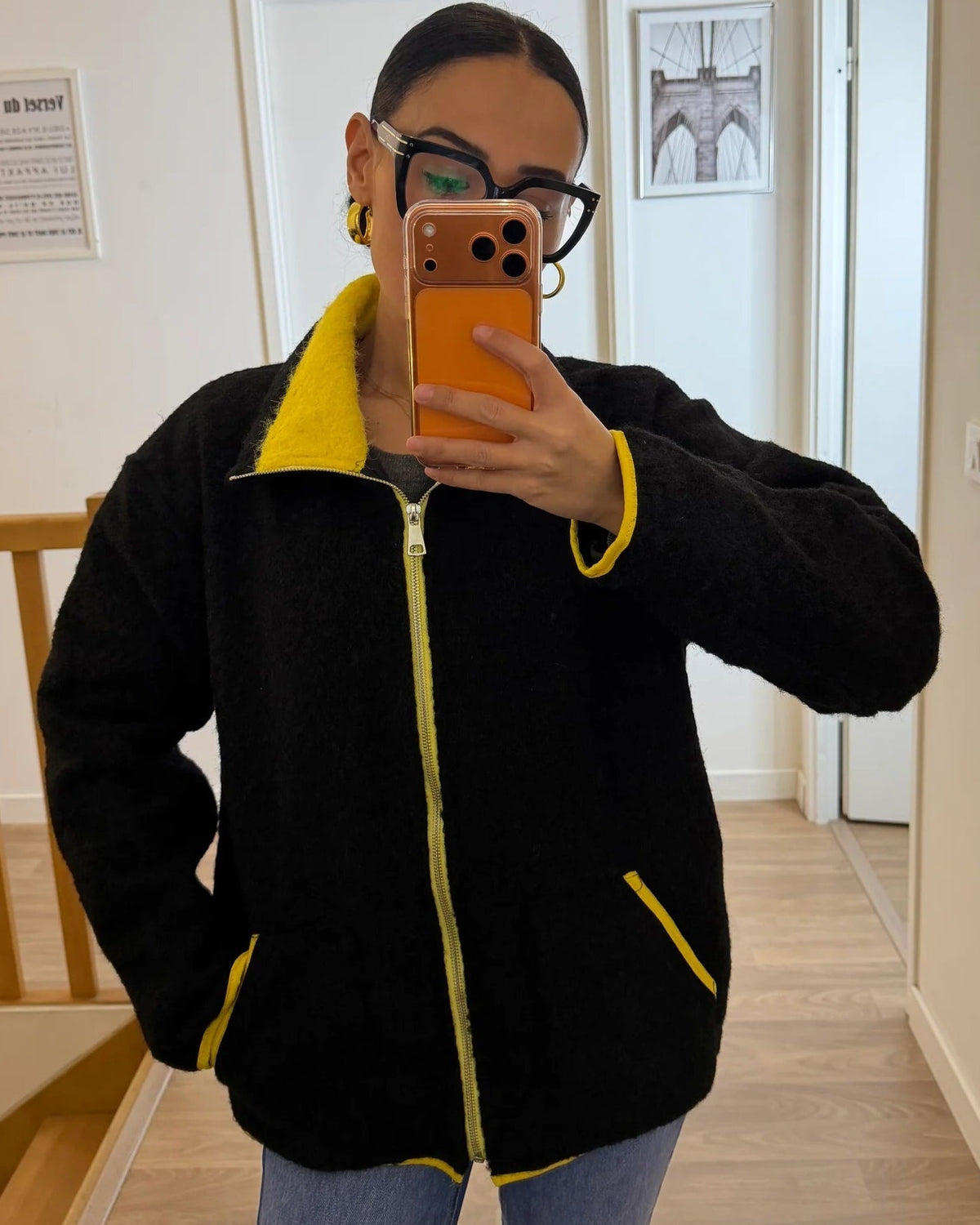 ZEYA - Chloe Stand Collar Contrast Knit Pilot Jacket