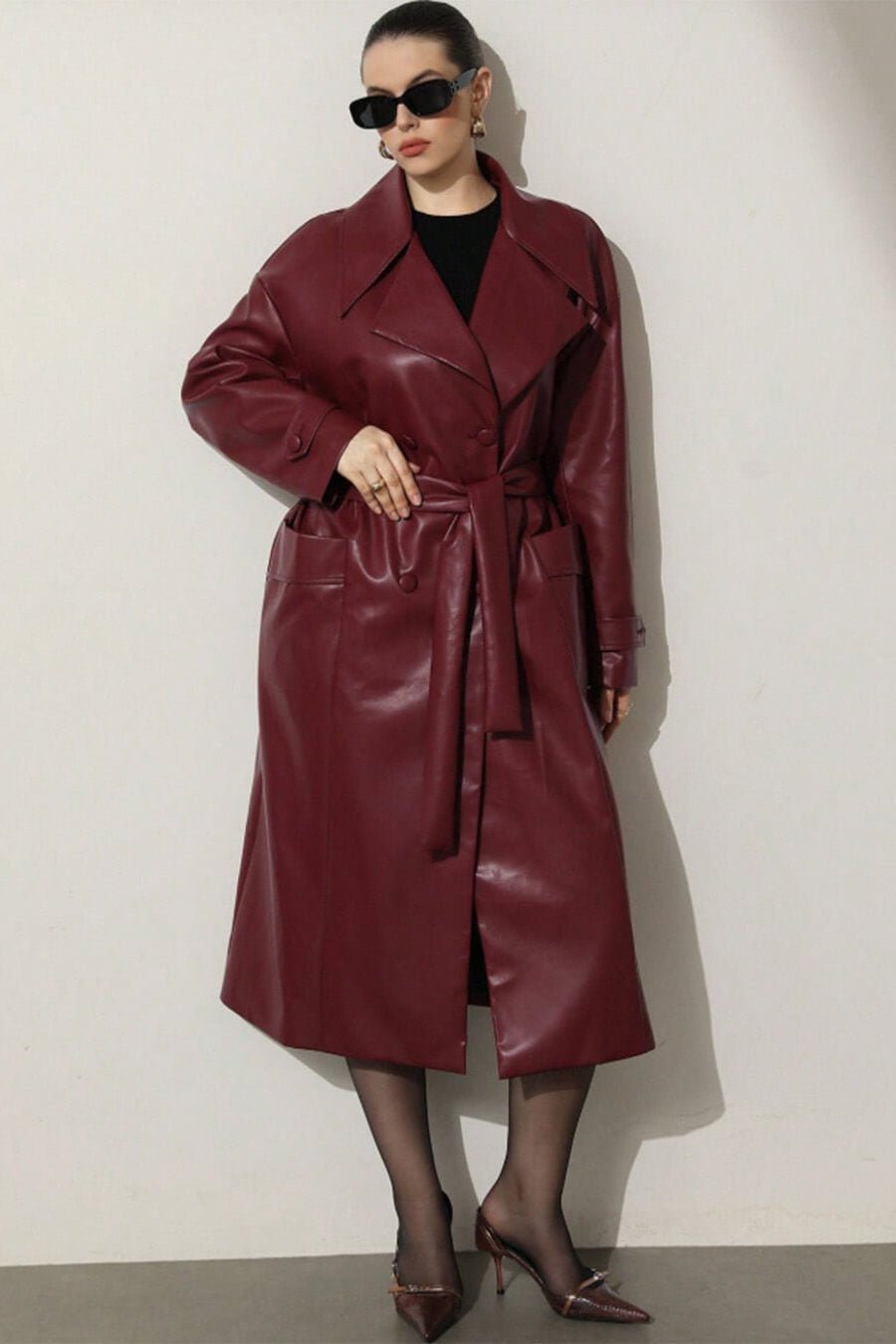 ZEYA - Connie Faux Leather Maxi Trench Coat