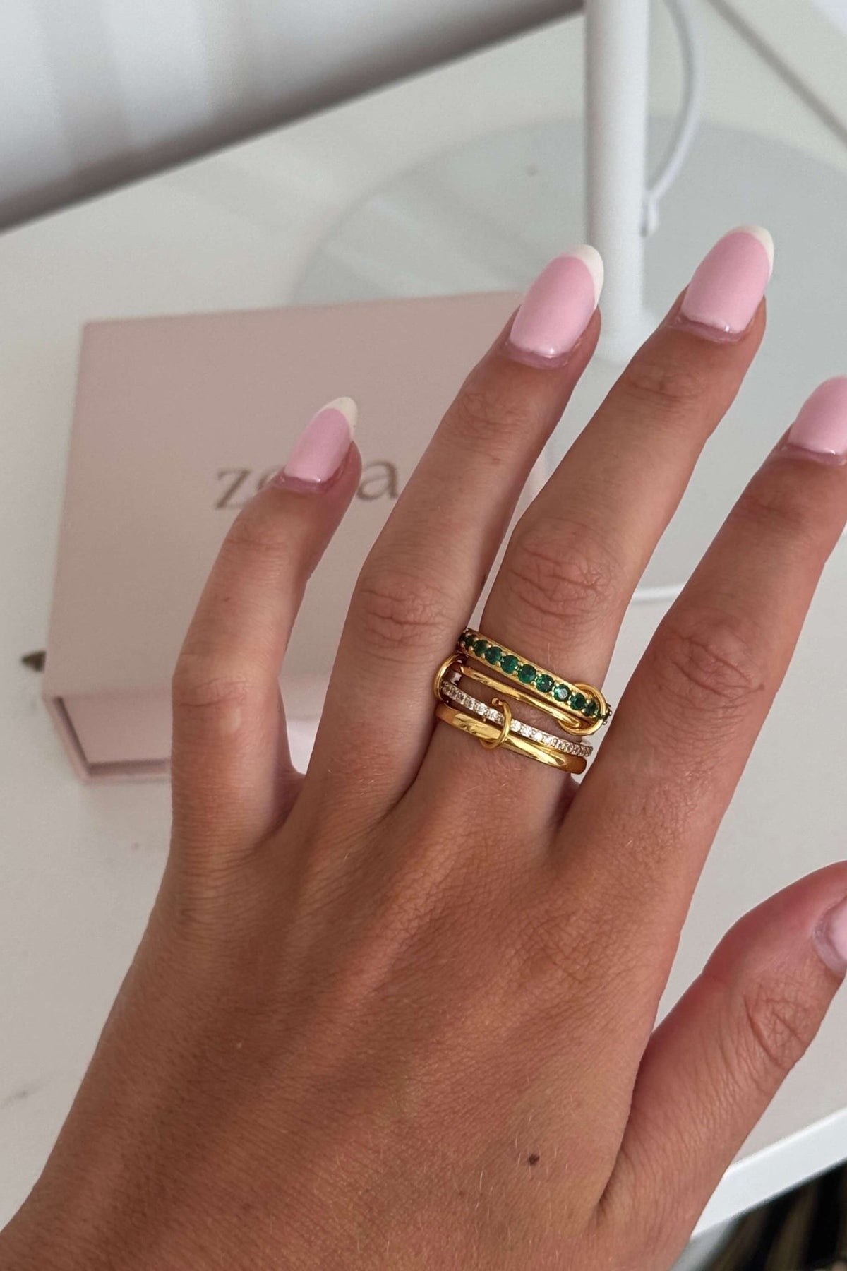 ZEYA - Dana Emerald Rhinestone Stacked Ring