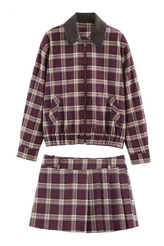 ZEYA - Denise Check Bomber Jacket Skort Set