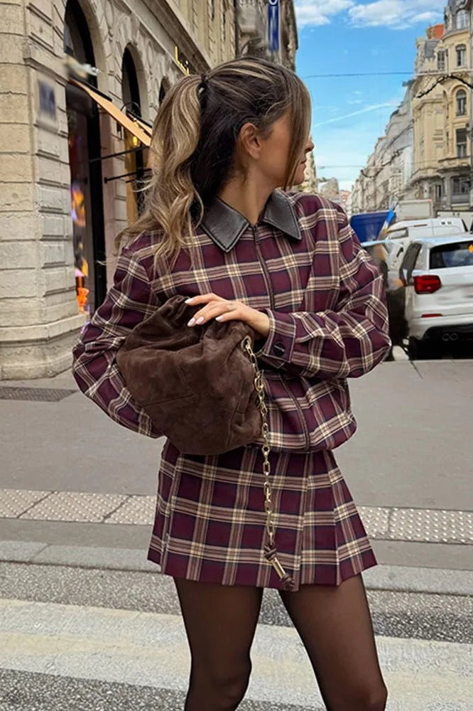 ZEYA - Denise Check Bomber Jacket Skort Set