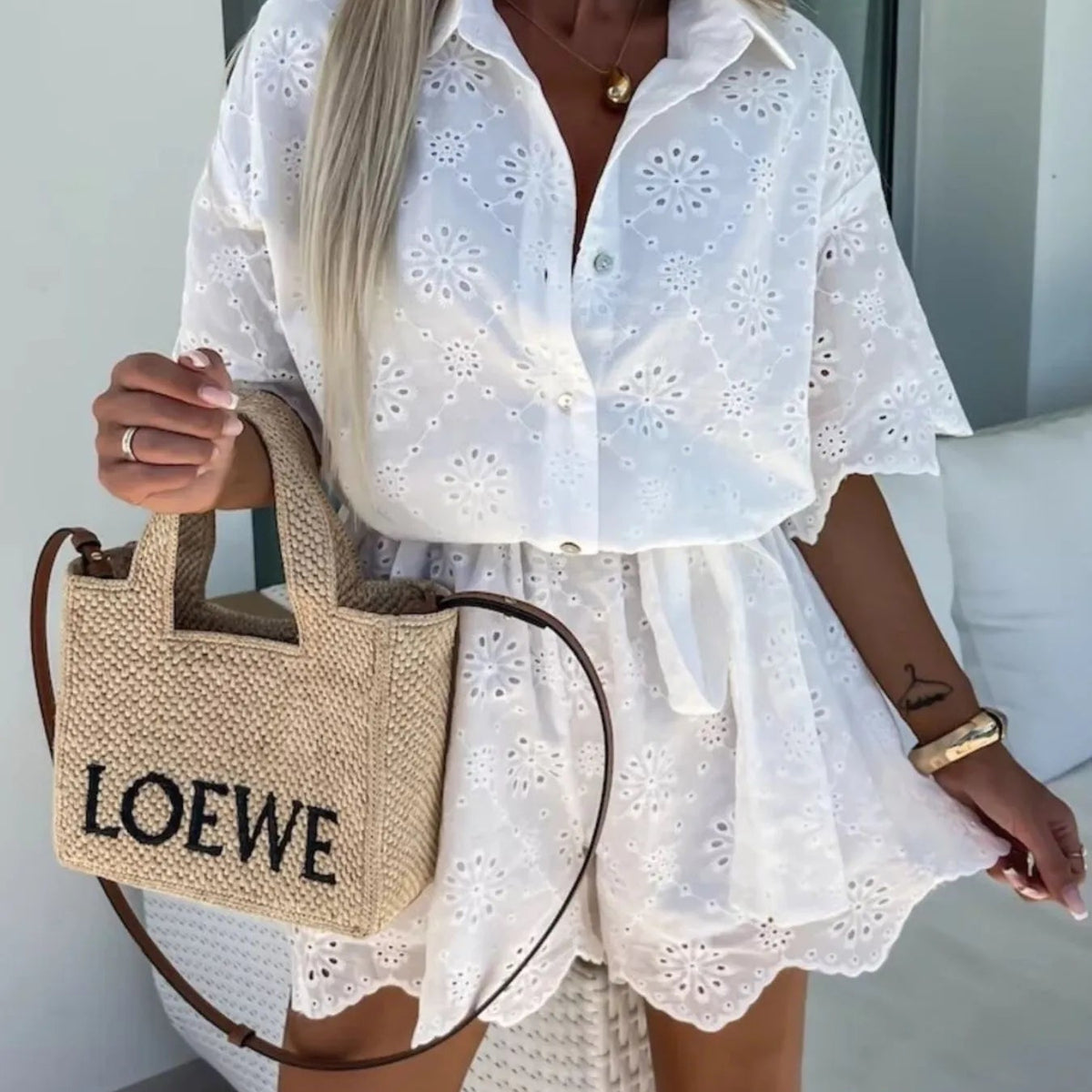 ZEYA - Diana Eyelet Scalloped Romper Set