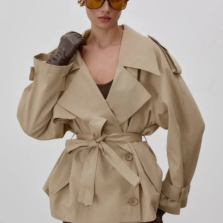 ZEYA - Donna Lace Up Stand Collar Trenchcoat