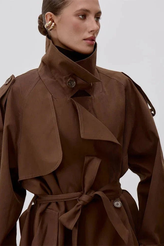 ZEYA - Donna Lace Up Stand Collar Trenchcoat