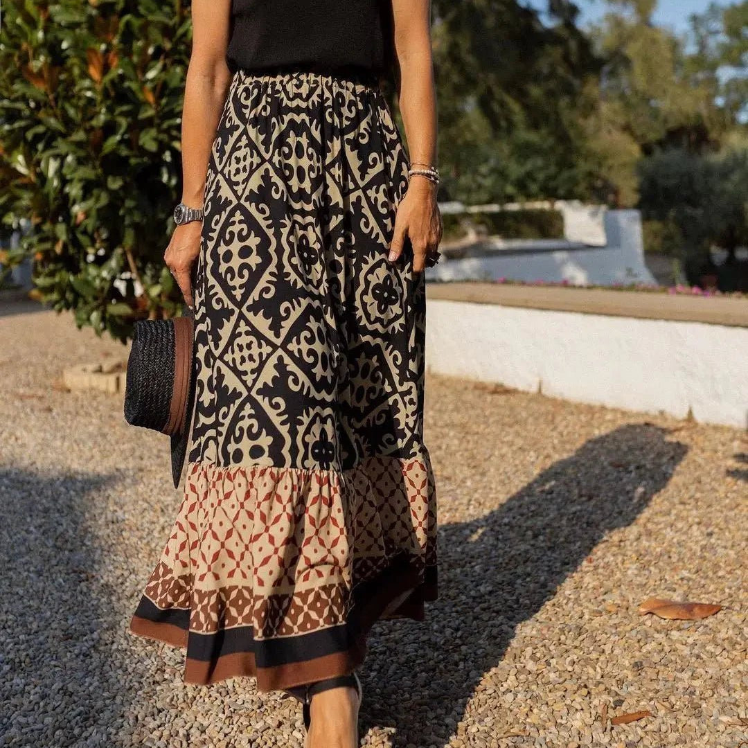 ZEYA - Dunja Boho Printed Midi Swing Skirt
