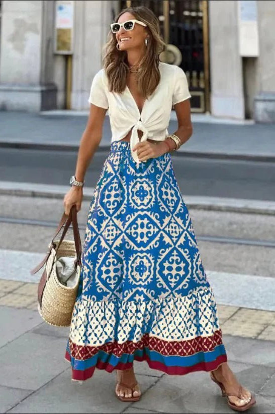 ZEYA - Dunja Boho Printed Midi Swing Skirt