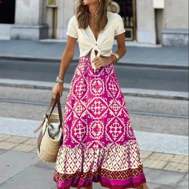 ZEYA - Dunja Boho Printed Midi Swing Skirt