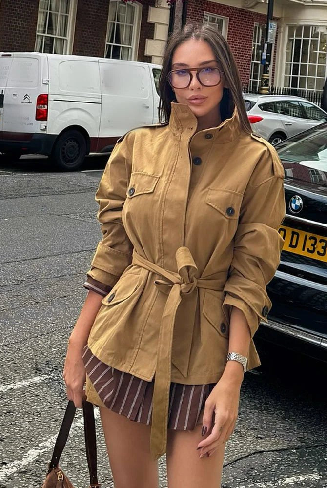 ZEYA - Emily High Collar Belted Jacket & Skort Set