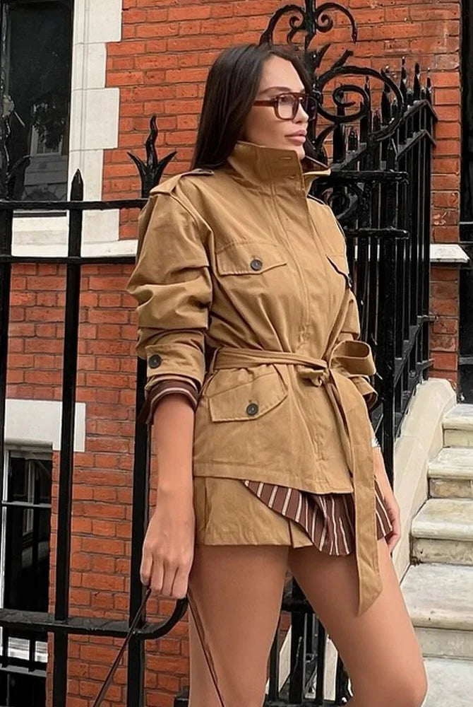 ZEYA - Emily High Collar Belted Jacket & Skort Set