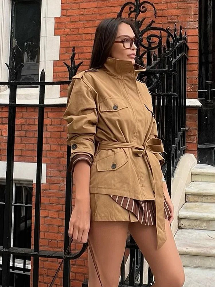 ZEYA - Emily High Collar Belted Jacket & Skort Set