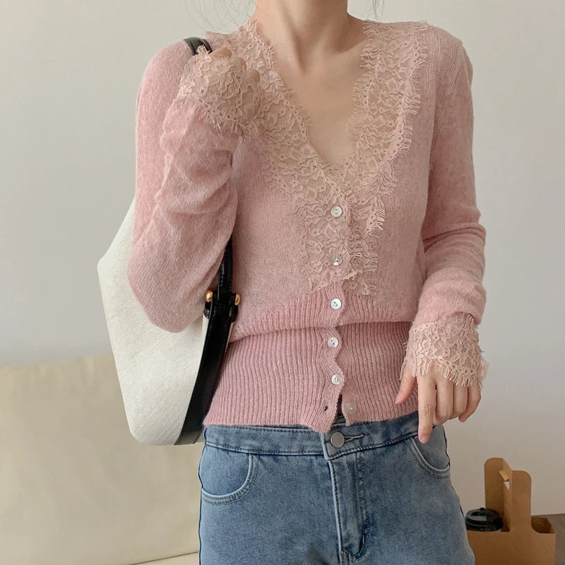 ZEYA - Emma V-Neck Lace Trim Cardigan
