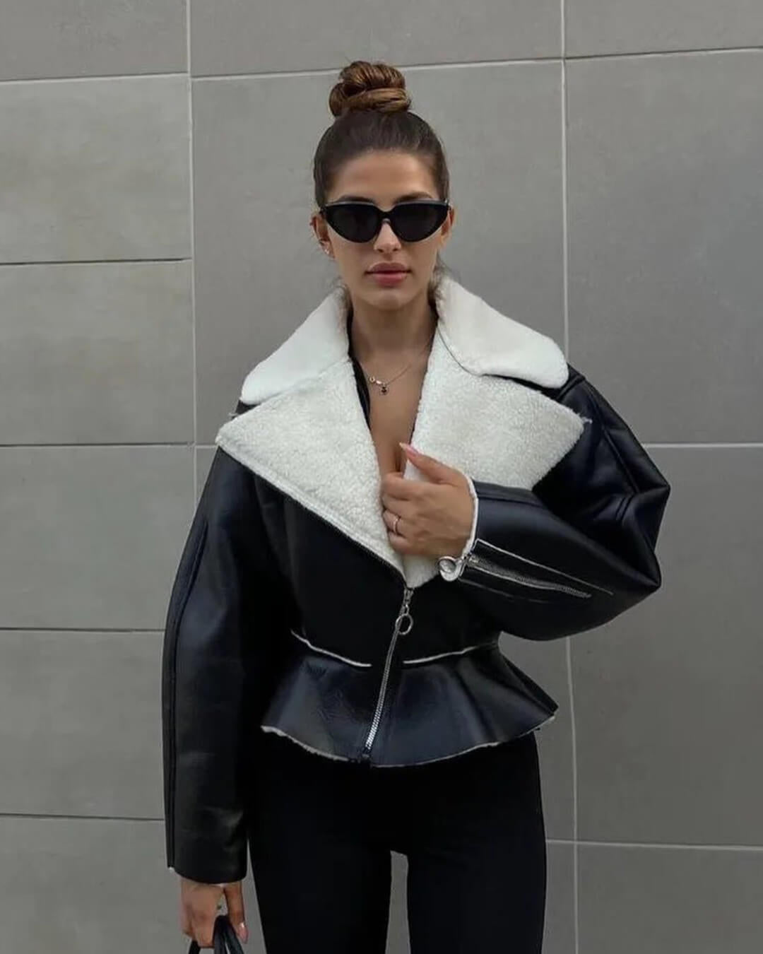 ZEYA - Estelle Peplum Biker Leather Jacket