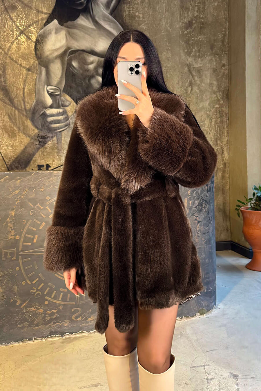 ZEYA - Eva Belted Faux Fur Coat