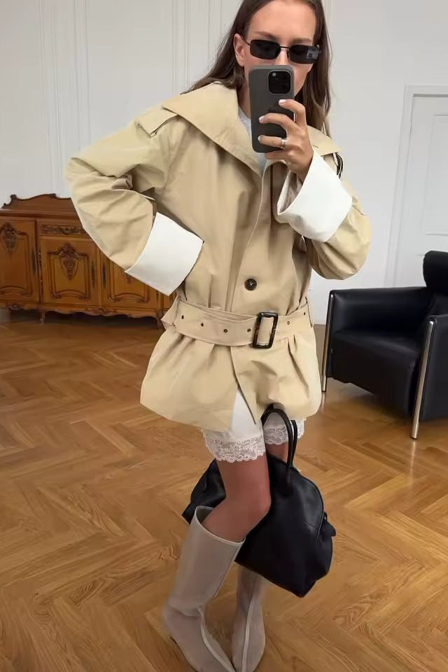 ZEYA - Evelyn Contrast Cuffs Belted Trench Coat