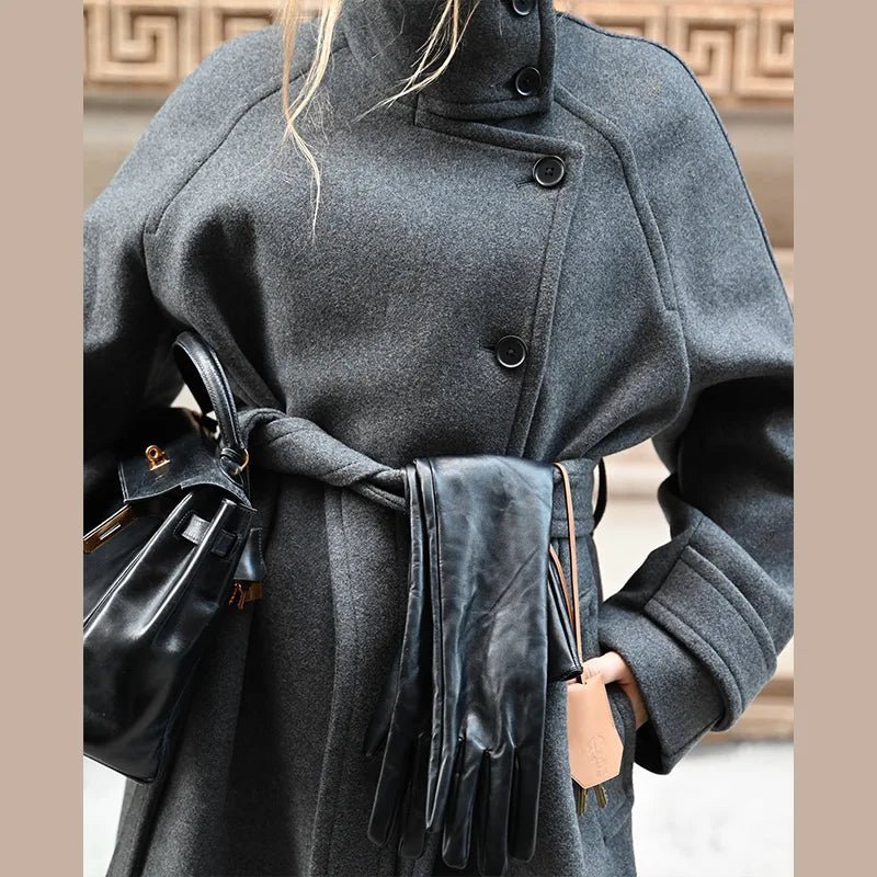 ZEYA - Feline Long Belted High Collar Coat