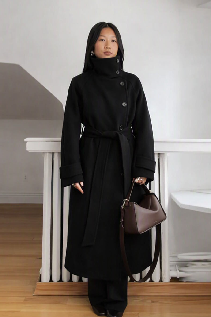 ZEYA - Feline Long Belted High Collar Coat