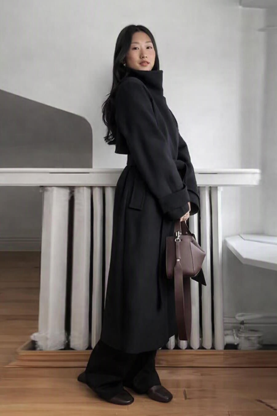 ZEYA - Feline Long Belted High Collar Coat