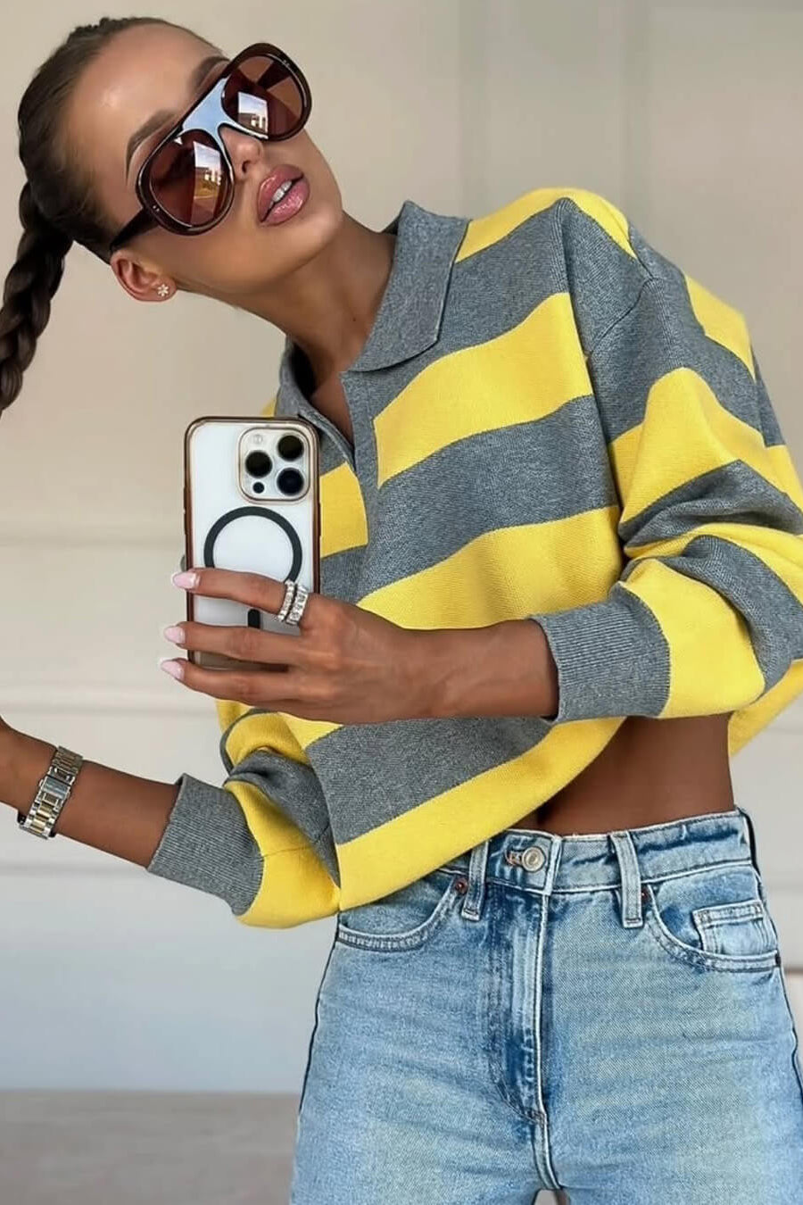 ZEYA - Florentine Striped Knit V - Neck Pullover