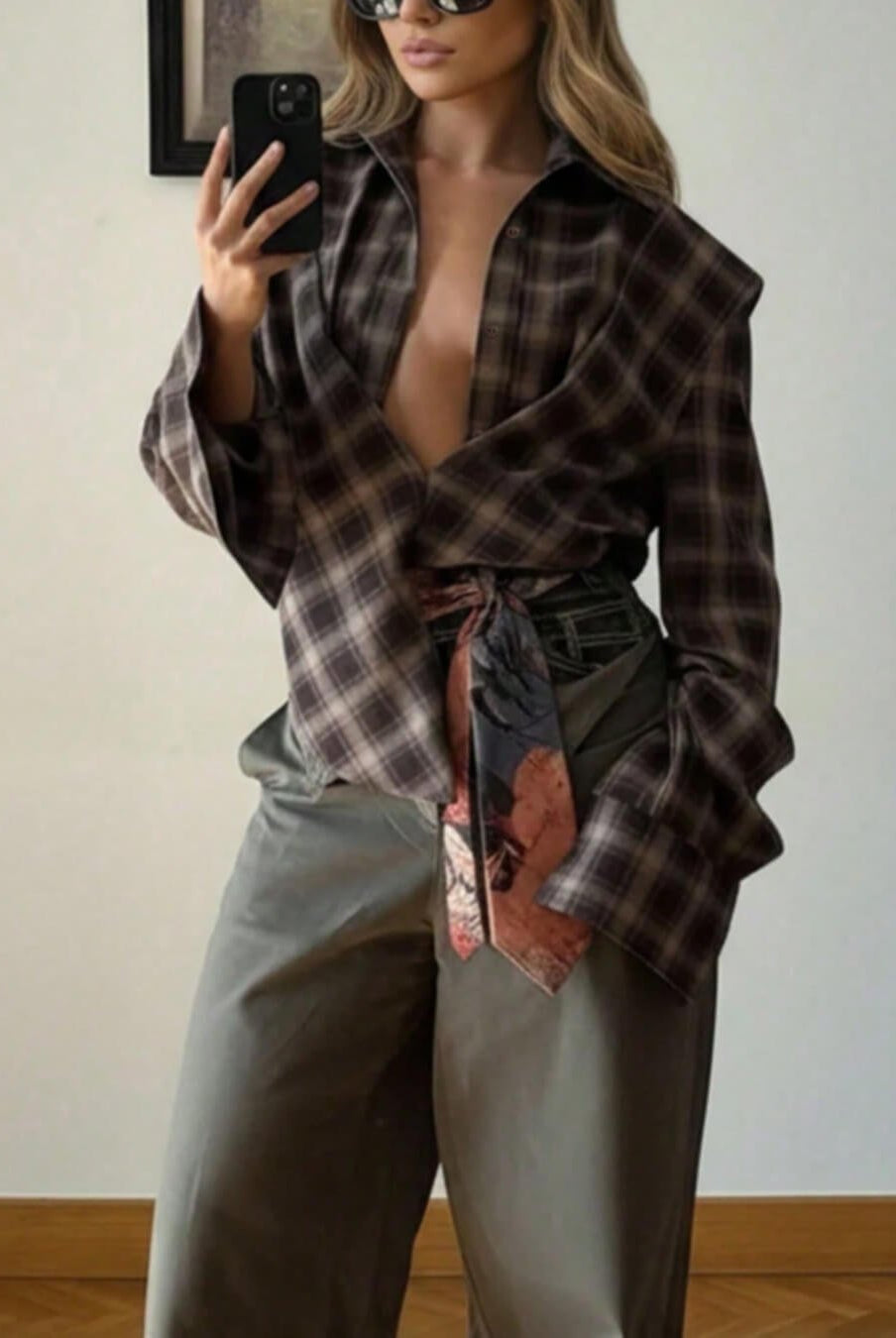 ZEYA - Gloria Plaid Cinched-Waist Polo