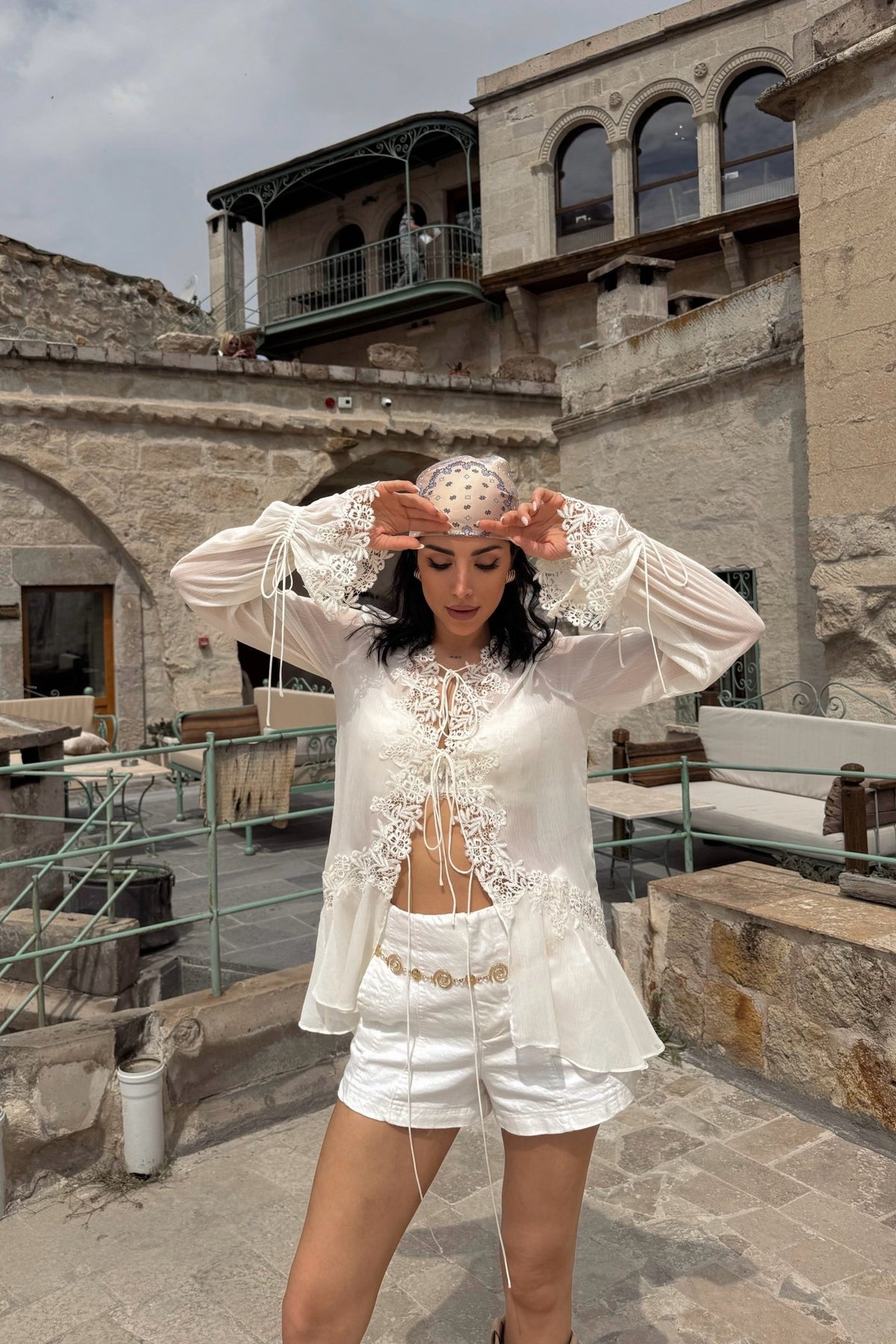 ZEYA - Halle Front-Tie Lace Appliqué Top