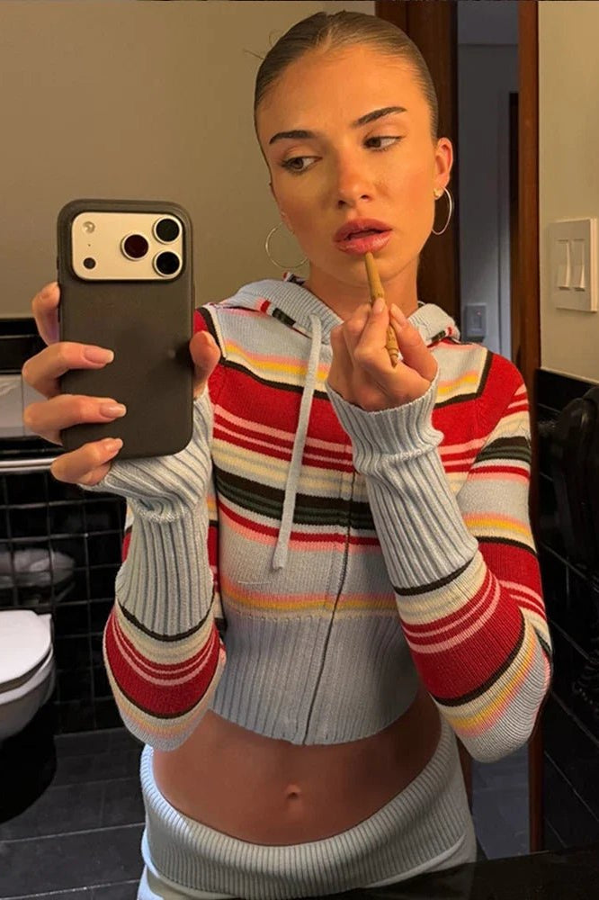 ZEYA - Hanna Striped Color-Block Crop Hoodie