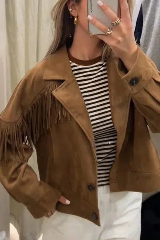 ZEYA - Helen Faux Suede Lapel Cropped Jacket