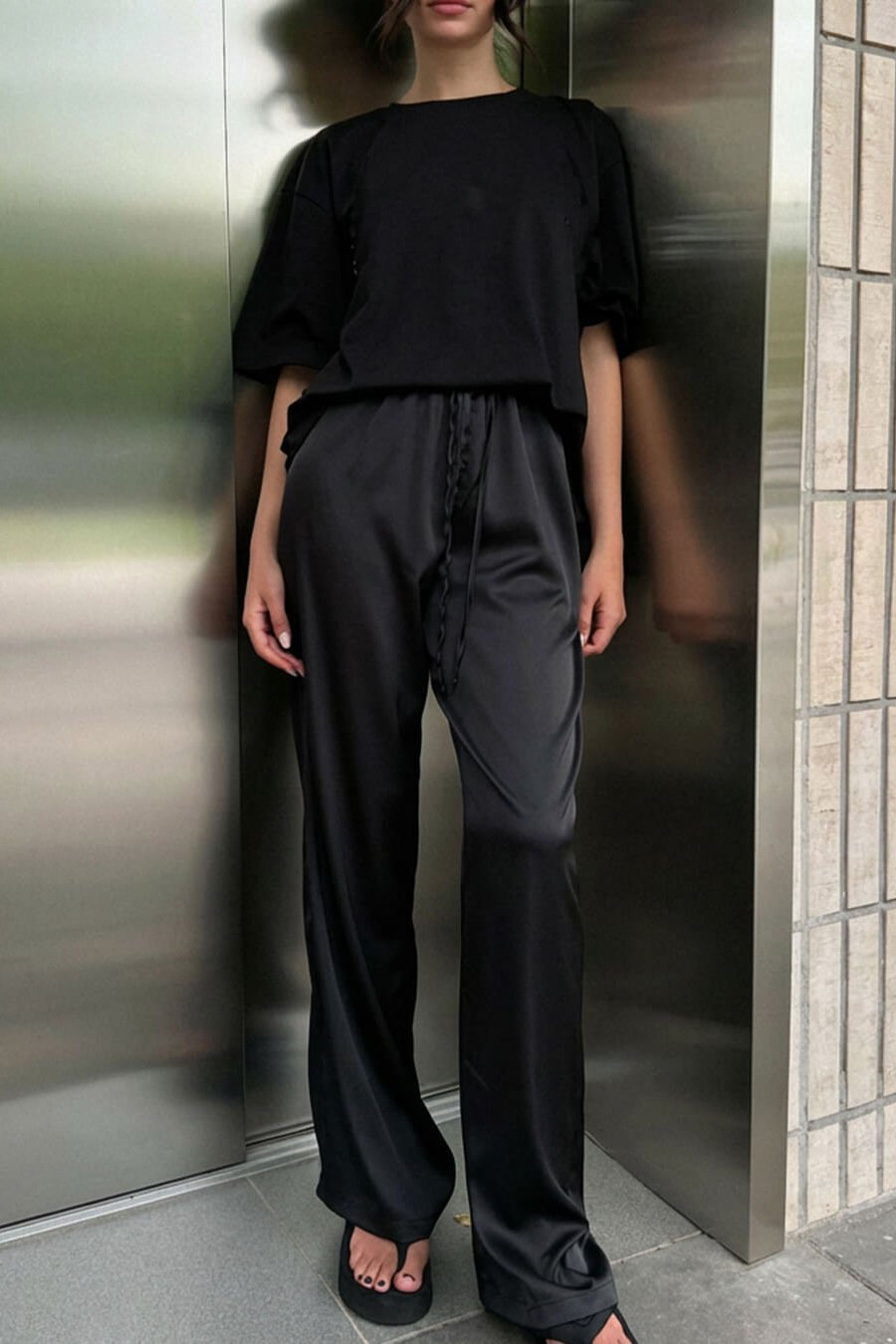ZEYA - Henna High Waist Satin Wide Leg Trousers