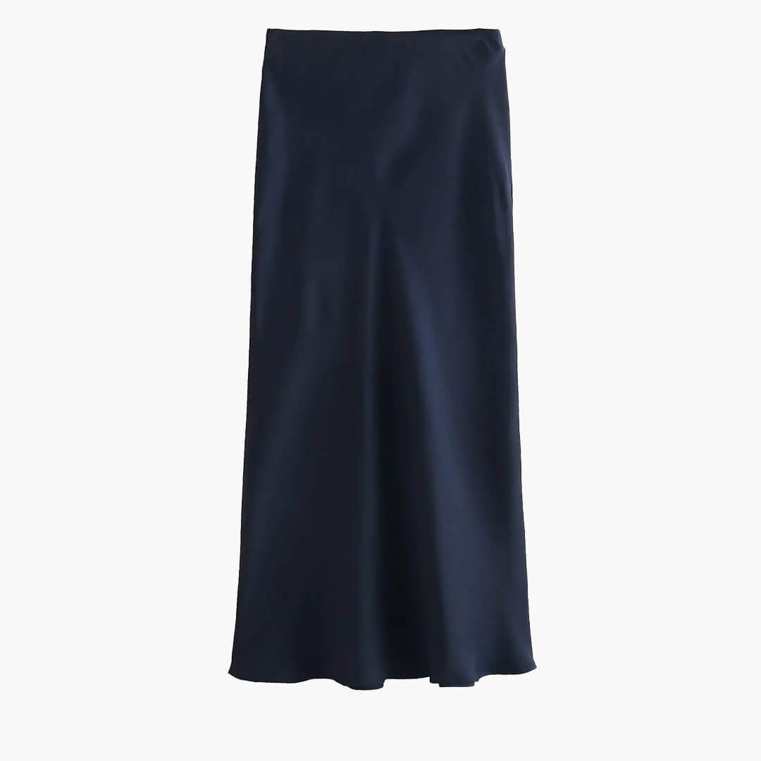 ZEYA - Hilde High Waist Black Satin Midi Skirt