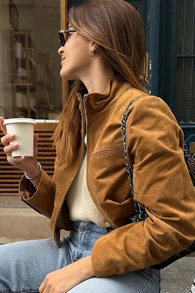 ZEYA - Jennelyn Suede Jacket with Stand Collar