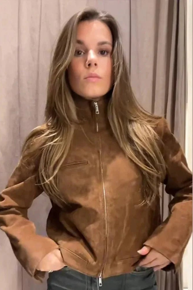 ZEYA - Jennelyn Suede Jacket with Stand Collar